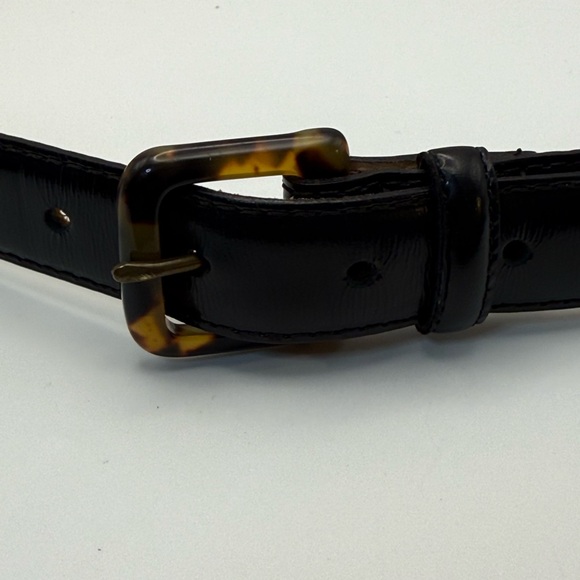 Vintage J.Crew Black Leather Belt Size 27 Made in USA Tortoise Buckle - Picture 3 of 10